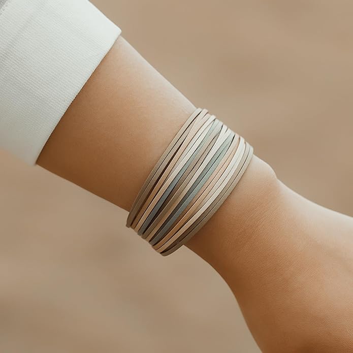 FANCY SHINY Boho Leather Wrap Bracelet Stackable Layered Bangle Cuff with Magnetic Clasp