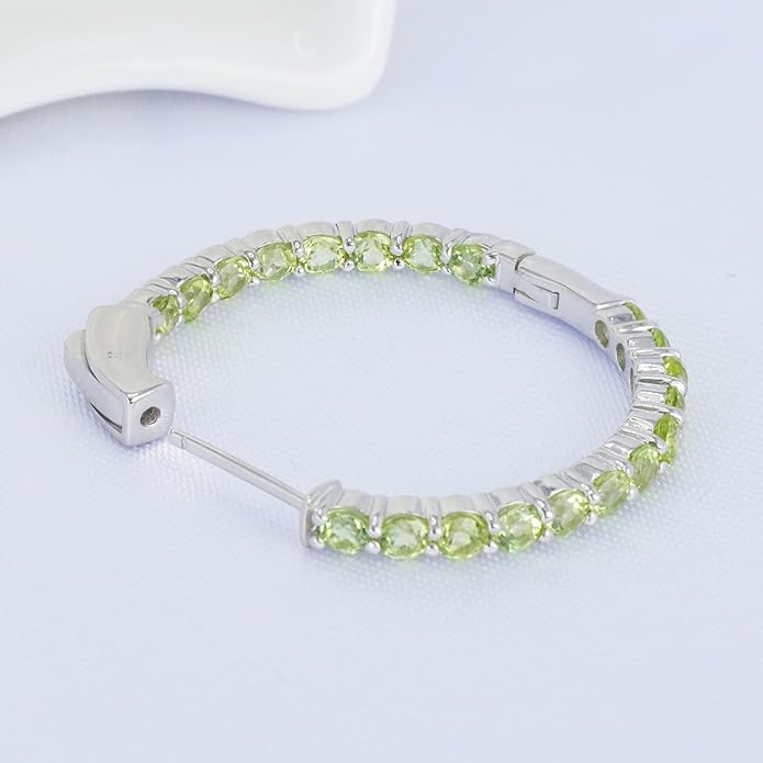 Hoop Earrings with 40 Colored Gemstones, Birthstone Earrings, 925 Sterling Silver Rhodium Plated, Push Back Closure, 1.18'