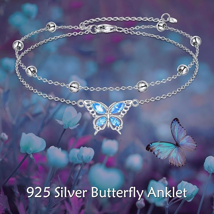 TIGER RIDER Dragonfly Anklet Sterling Silver Dragonfly Gifts Jewelry for Women with Crystal Birthday Anniversary