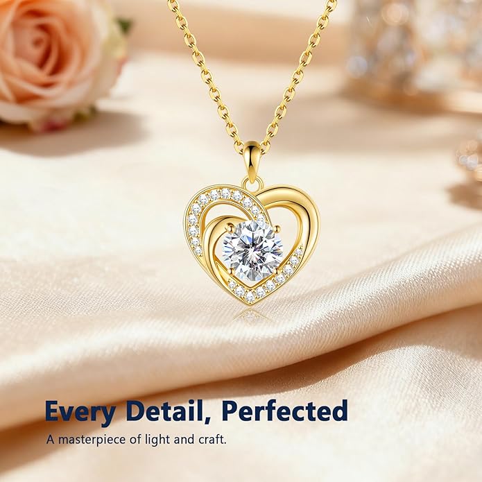 Promise Necklace for Her, 2CT Moissanite Infinity Heart Pendant for Women, Romantic I Choose You Gift to Girlfriend Wife from Boyfriend Husband, Ready to Gift Box Included, Gifts for Christmas Valentine's Day Birthday Anniversary