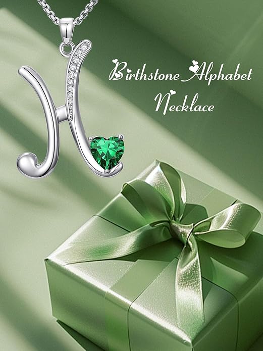 Christmas Gifts for Women Alphabet A to Z Initial Birthstone Pendant Necklaces for Women - 18k White Gold Plated Personalized Name Jewelry Valentine Mothers Day Birthday Gifts for Women Her Girlfriend