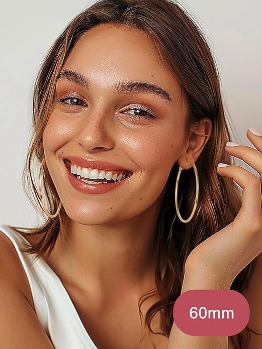 FOCALOOK 14K Gold Plated Lightweight Large Hoops| 2mm Thin Hoop Earrings for Women 30/40/50/70/100mm