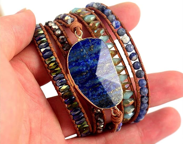 ZOSOJONA Boho Handmade Natural Stone Wrap Bracelets Turquoises Crystal Beads Bracelet Jewelry