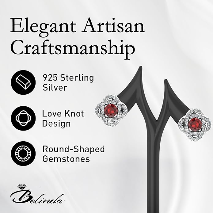 Women 925 Sterling Silver Cute Love Knot Sparkling Gemstone Push Back Stud Earrings Hanging Pendant Necklace Beautiful Fine Jewelry Accessory Set, 1.65 Carat