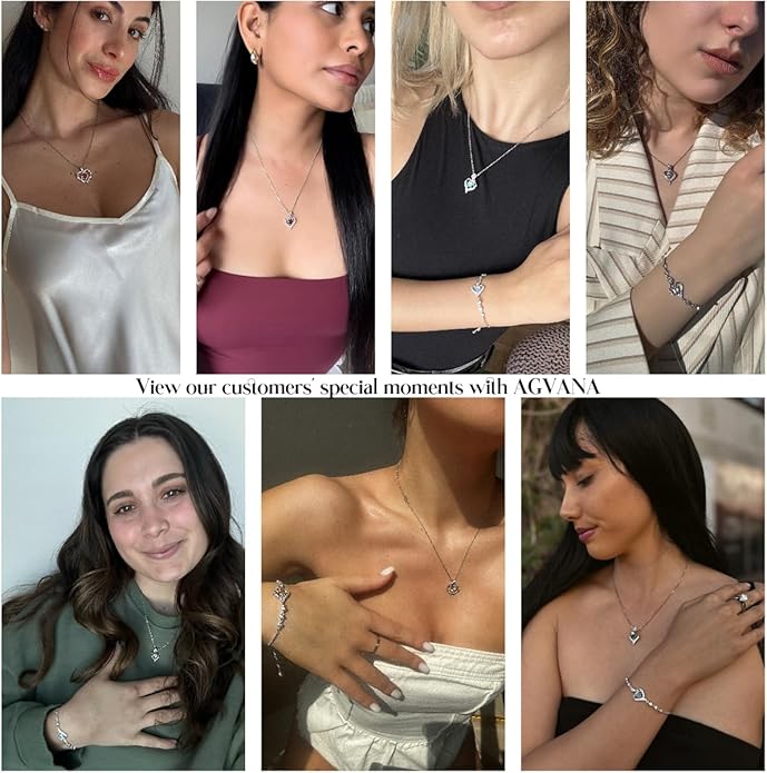 AGVANA Christmas Gifts 14K White Gold Gemstone Pendant with Sterling Silver Chain 8mm Heart Birthstone Necklace for Women Fine Jewelry Anniversary Birthday Gifts for Women Mom Wife Girlfriend Her