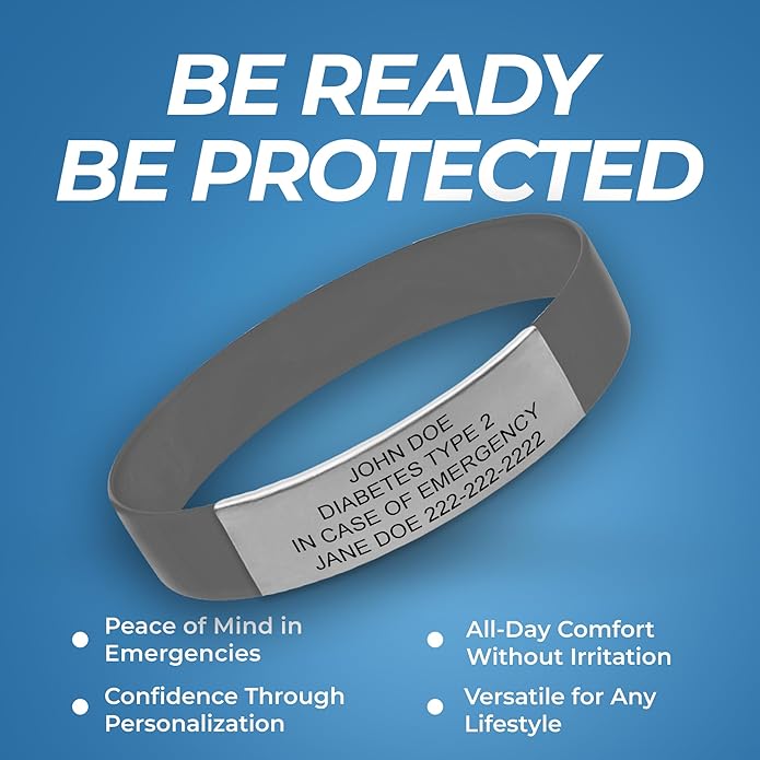 Personalized Medical Alert Bracelet for Men & Women – Custom Engraved Waterproof Silicone Wristband with Stainless Steel ID Plate – Medical ID Bracelet for Allergies, Conditions, ICE Info & Emergency Card