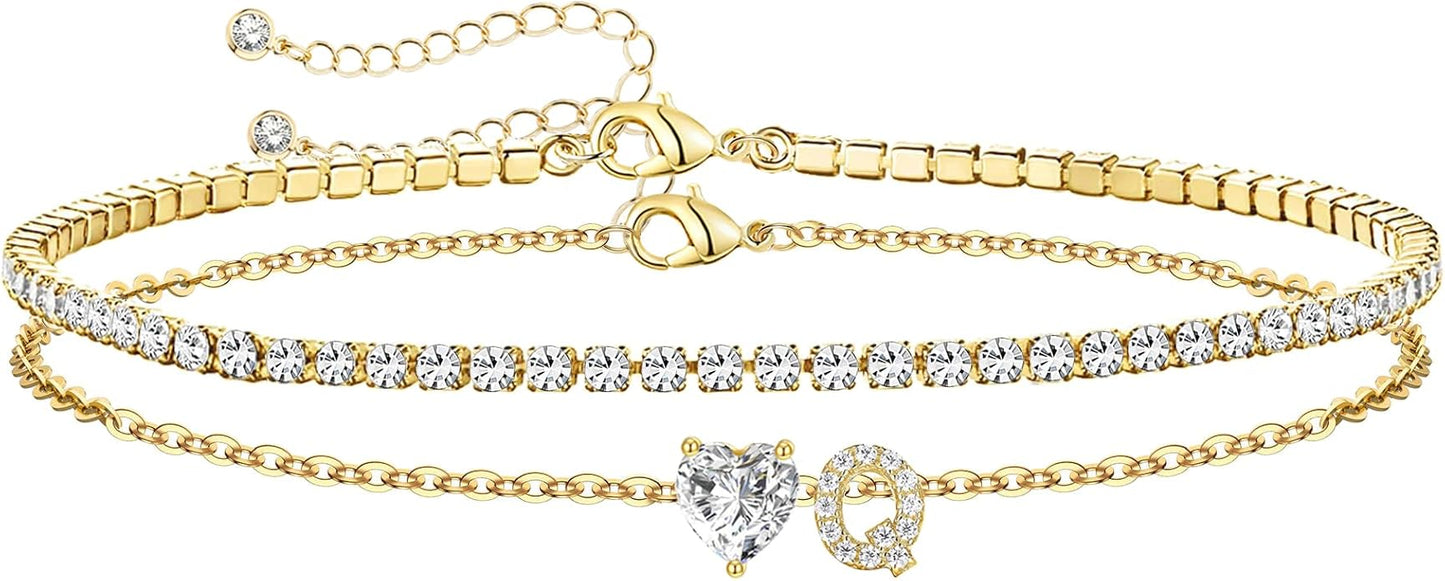 Gold Initial Ankle Bracelets for Women Waterproof 14K Gold Filled Layered Anklets for Women Non Tarnish Women's Anklets Adjustable Large Ankle Summer Beach Foot Jewelry