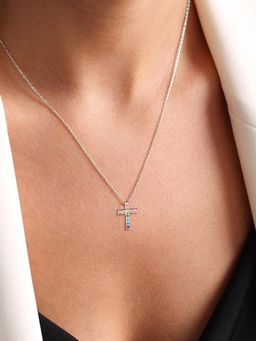 U7 Cross Necklace for Women,Silver/14K Gold Large or Small Cross Necklaces with CZ Diamond,Faith Birthday/Christmas Gift for Her Women Mother Daughter Grandmother