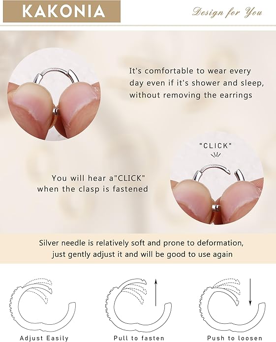 Kakonia 5 Pairs Small Sterling Silver Hoop Earrings Set for Women, 18k Gold Plated Huggie Hoop Earrings, Lightweight Hoop Earrings for Women Hypoallergenic, Cartilage Earring Sets for Multiple Piercing