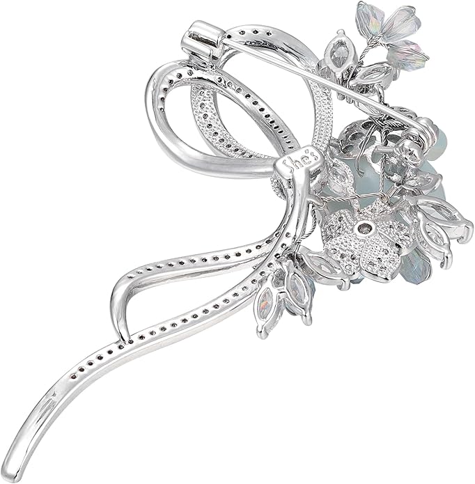 Handmade Embroidery Flower Brooch Pins for Women, SHE'S FREE STYLE JUST FOR YOU Luxury Gradient Stitching Floral Brooch Pins with Crystal stamen, Enamel Metal Butterfly with Green Leaves, Hand Dripping Oil Jewelry pins