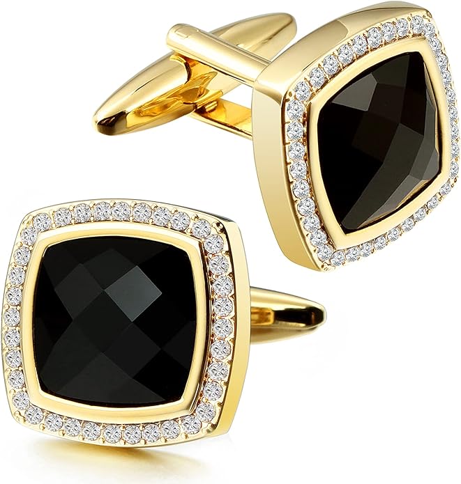HAWSON Cufflinks for Men, Gold Diamond Crystal Cufflinks for Groom Husband Personalized Gifts, Mens Formal Wedding Business Cufflinks, Luxurious Gorgeous Cuff Links French Shirt Accessories