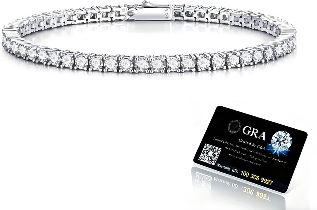 MOOSEA Christmas Gifts for Women, 4.9-5.3CT D Color VVS1 Clarity Lab Created Moissanite Tennis Bracelets 925 Sterling Silver Tennis Bracelet Anniversary Birthday Gifts Jewelry
