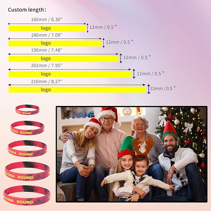 Custom Rubber Bracelets with Text Logo Clipart Customizable Bracelet Personalized 1/2 Inch Silicone Wristbands for Awareness, Events, Support, Promotions