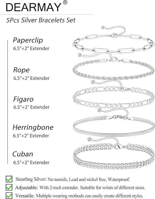 DEARMAY 14K Gold Plated Bracelets for Women Waterproof, Jewelry Sets Trendy Thin Dainty Stackable Cuban Link Paperclip Chain Bracelet Pack Fashion Accessories Gifts for Womens
