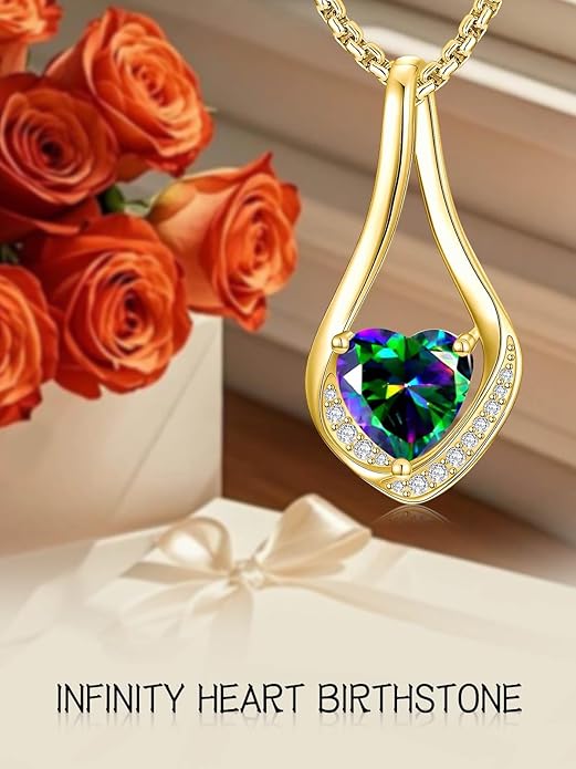 Birthstone Necklaces for Women,18k Yellow/White Gold Plated Forever Love Heart Infinity Pendant Necklace Anniversary Jewelry Christmas Birthday Gifts for Women Her Wife Girlfriend