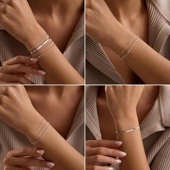adoyi Gold Bracelets for Women, 14K Gold Plated Stackable Bracelet Stack Set Adjustable Charm Paperclip Chain Cuban Link Layered Waterproof Jewelry Sets Gifts for Womens 6.0/6.8/7.2"