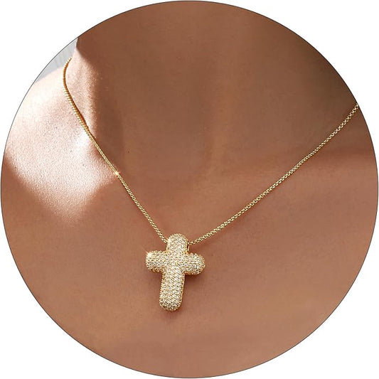 Partm Gold Cross Necklace for Women 14K Plated Dainty Pendant Cross Chain Faith Crucifix Choker Baptism Necklace for Women Trendy Religious Jewelry Hypoallergenic