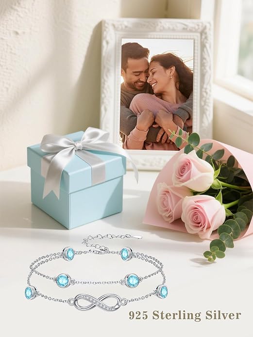 Dorunmo Anklet Bracelets for Women 925 Sterling Silver Infinity Anklets Bracelets Birthstone Jewelry Gifts for Mom Wife