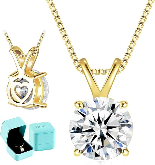 Moissanite Solitaire Necklace for Women, 1-3 Carat Lab Grown Diamond Pendant Jewelry D Color VVS1, S925 Sterling Silver with Gold Plating, 18+2” Silver Chain, Heart Engraving Gift for Wife Girlfriend Mom Yourself on Anniversary Birthday Wedding