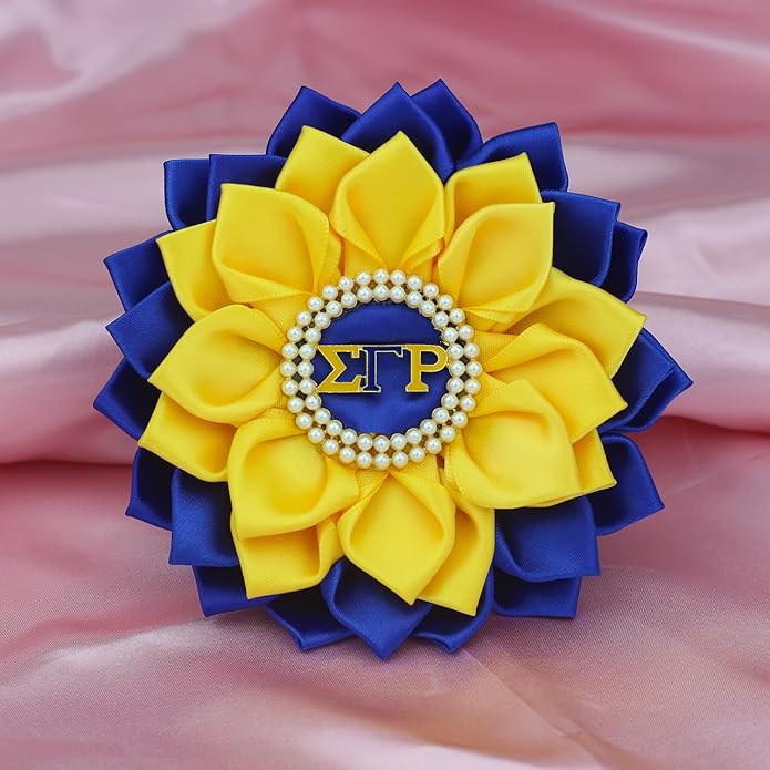 Sigmaa Gamma Rho Flower Brooch Pin for Women 1922 SGRho Gift Greek Sorority Gift Paraphernalia Jewelry Pearl & Satin 5.5" Sorority Pin for Sisterhood Soror