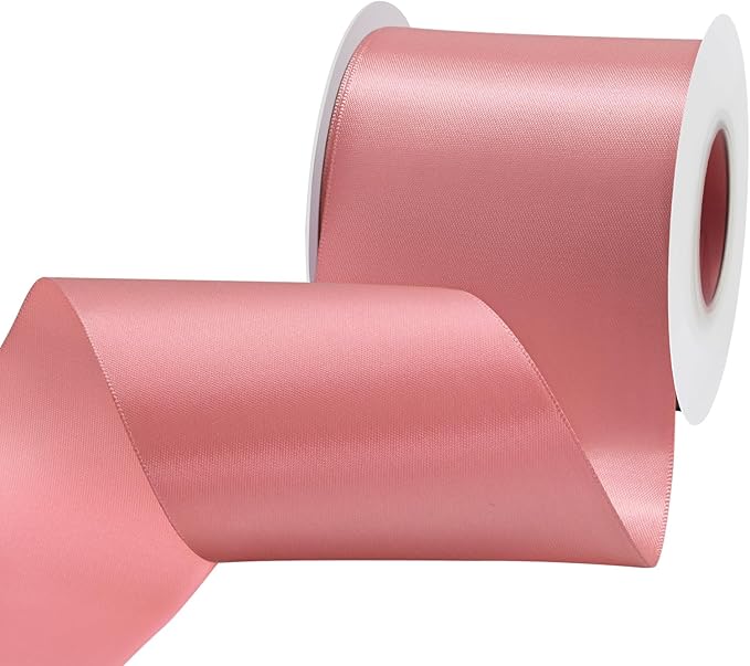 LEEQE Dusty Pink Satin Ribbon 3 inch X 15 Yards Polyester Ribbon for Gift Wrapping Very Suitable for Weddings Party Hair Bow Invitation Decorations and More
