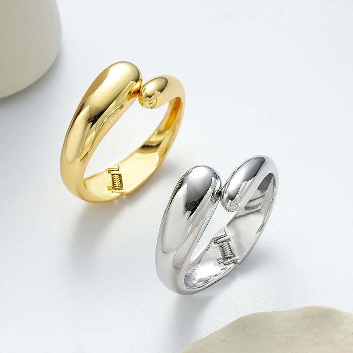 Bangle Bracelets for Women | 14K Gold Plated Trendy Wide Bracelets | Hinged Arm Cuff Bangles Chunky Bracelet for Women