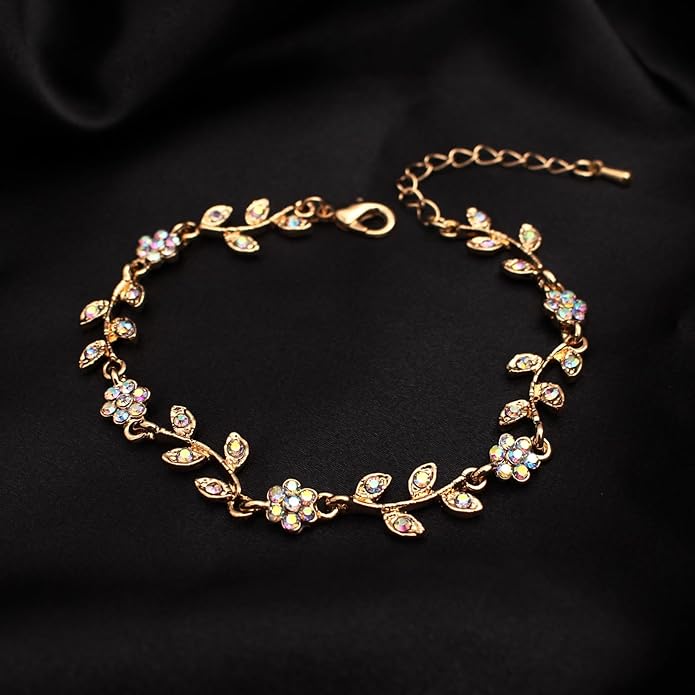 Austrian Crystal Rhinestone Choker Necklace Dangle Earring Link Bracelet Jewelry Set for Brides Bridesmaid Prom Costume Accessories for Women