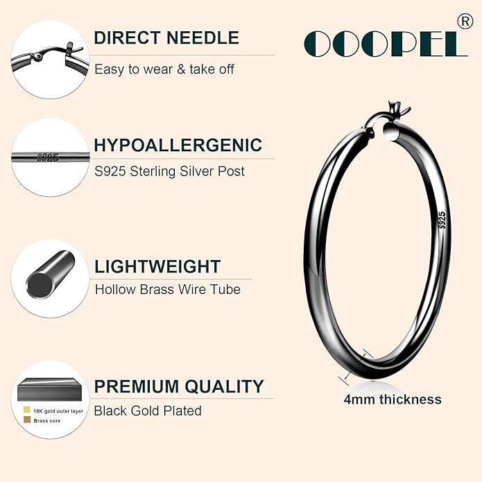 4mm Thick Gold Chunky Earrings Steling Silver Post Hoops Earrings For Women Hollow Tube Hoops Earrings Thick Gold Hoop Earrings Hypoallergenic Lightweight Gold Hoop Large Earrings 20/30/40/50/60MM