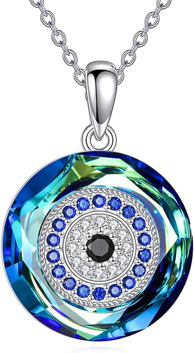 YFN Evil Eye Pendant Necklace for Women 925 Sterling Silver Greek Protection Jewelry with Blue Sapphire and Black Cz Amulet Gift