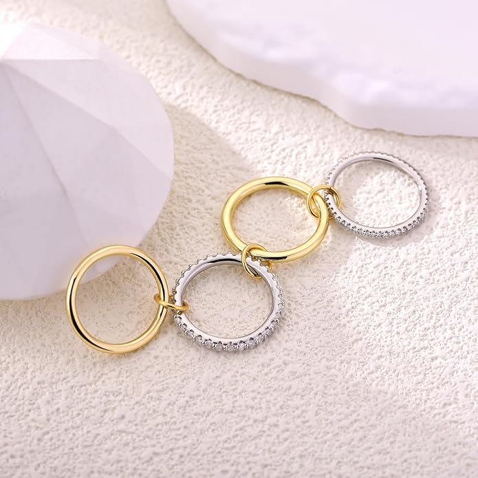 14K Gold Plated Interlocked Stackable Rings for Women Non Tarnish,Gold and Silver Cubic Zirconia Statement Rings Set,Mixed Metals Ring Two-Toned Connected Bands Stacking Jewelry