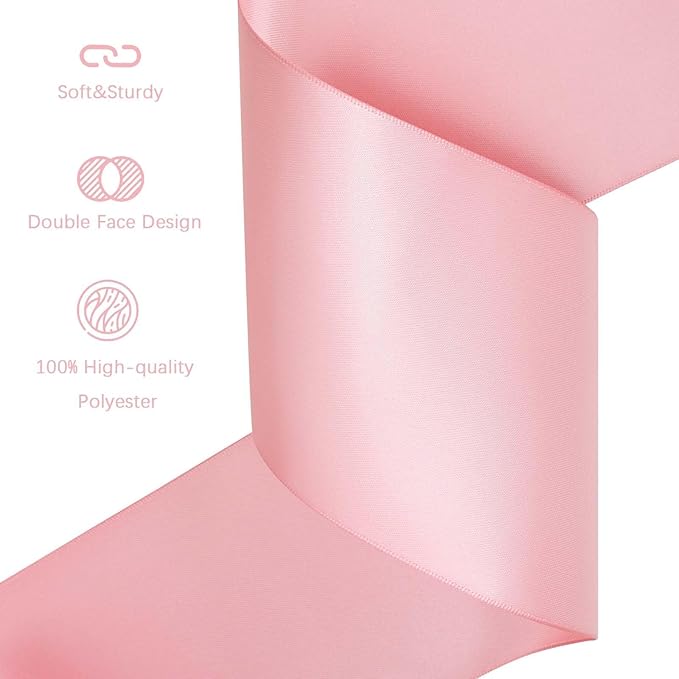LEEQE Pink Satin Ribbon 4 inch X 15 Yards Polyester Ribbon for Gift Wrapping Very Suitable for Weddings Party Hair Bow Invitation Decorations and More