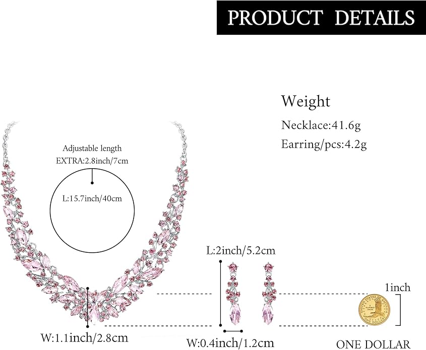 BriLove Women's Wedding Bridal Austrian Crystal Marquise Cluster Collar Necklace Dangle Earrings Set