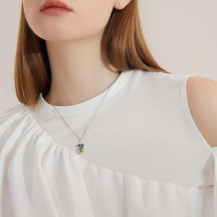 YAFEINI Mushroom Necklace Moonstone/Moss Agate/Malachite/Labradorite/Turquoise/Amber/Larimar/Black Onyx/Lapis Lazuli/Peridot/Opal Sterling Silver Mushroom Pendant Mother's Day Jewelry for Women Mom