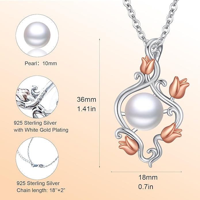 Sebina Pearl Pendant Necklace for Women,925 Sterling Silver Pendant Jewelry,Anniversary Christmas Birthday Valentines Gifts for Wife, Mom, Dauhter, Girlfriend,Her