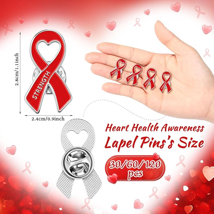 Tondiamo Red Ribbon Pins Bulk Heart Awareness Lapel Pins Heart Disease Brooches Hiv Aids Awareness Brooches for Doctors Charity Fundraising Red Ribbon Week Supplies