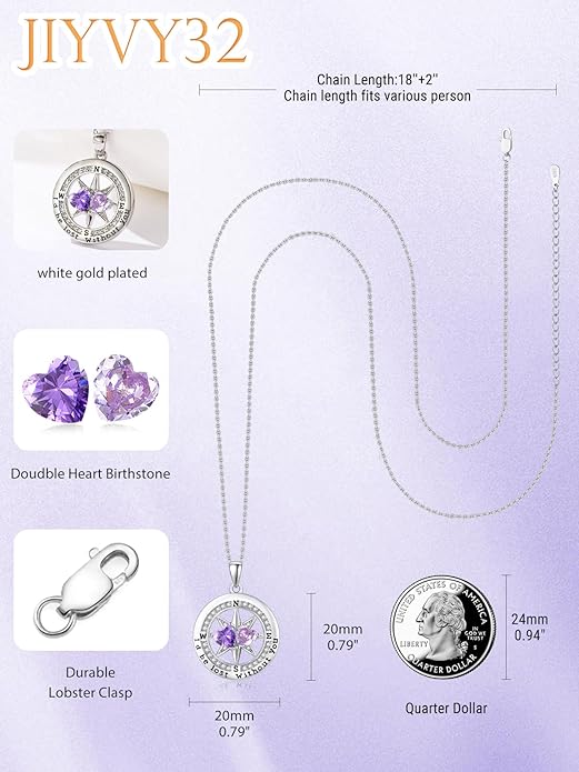 Compass Birthstones Necklace for Women, Exquisite Anniversary Birthday Gifts for Wife Her Double Birthstone Pendant jewelry ‘I'd be Lost Without You’