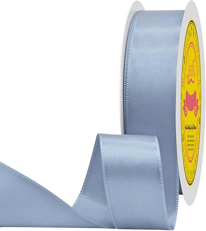 LEEQE Dusty Blue Double Face Satin Ribbon 1 inch X 50 Yards Spool Bright Colors Very Suitable for Weddings Gift Package Wrapping Dancer Wand Sewing Party Hair Bow Invitation Decorations and More