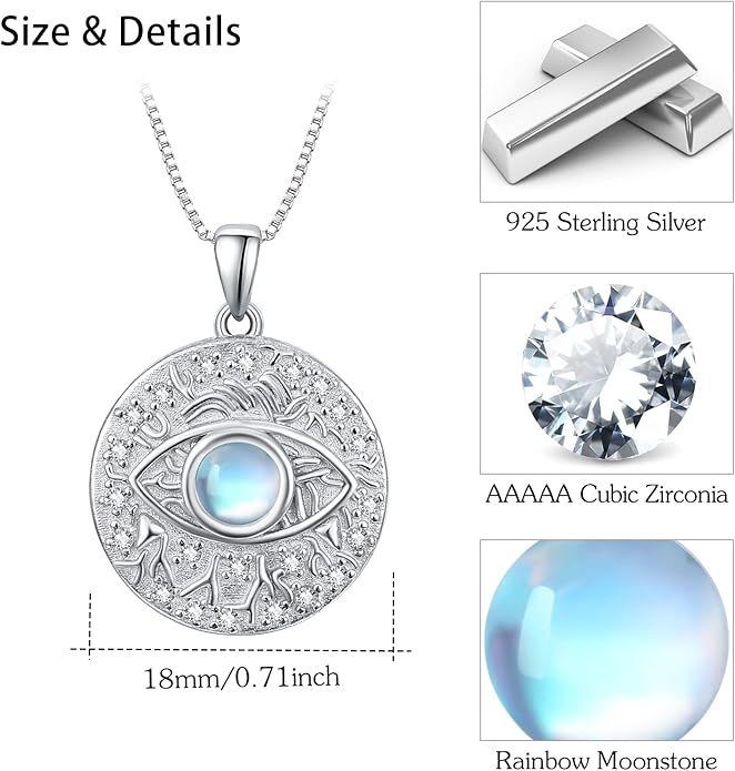 TUGHRA Evil Eye Necklace S925 Sterling Silver Evil Eye Pendant Necklaces Protection Jewelry Amulet Gift for Women Girls Boys Men Birthday Anniversary