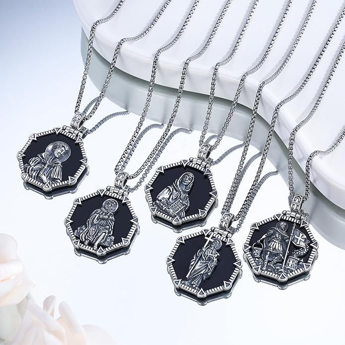 Taioiat Saint Necklace 925 Sterling Silver St Necklace Amulet Pendant Jewelry Religious Gift for Men Women