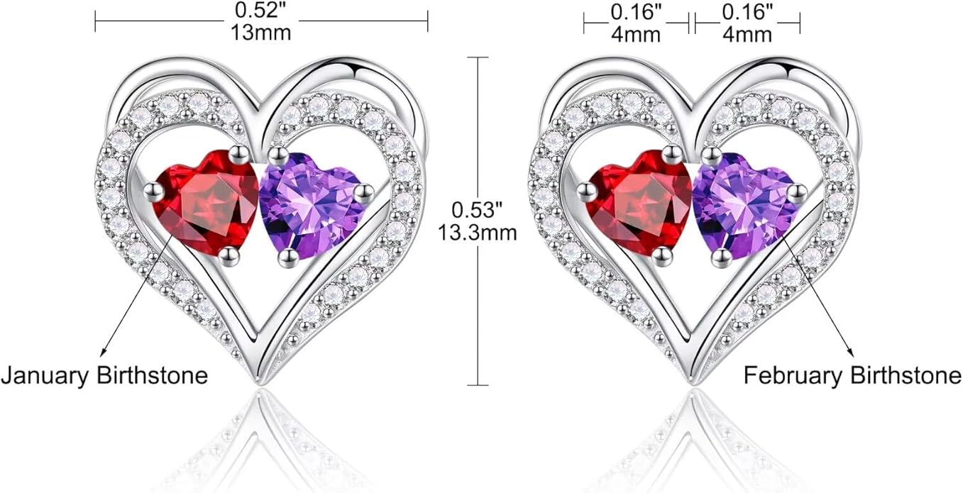 Iefil Birthstone Earrings for Women - 925 Sterling Silver Heart Earrings Anniversary Birthday Gifts for Women Wife Girlfriend Mom