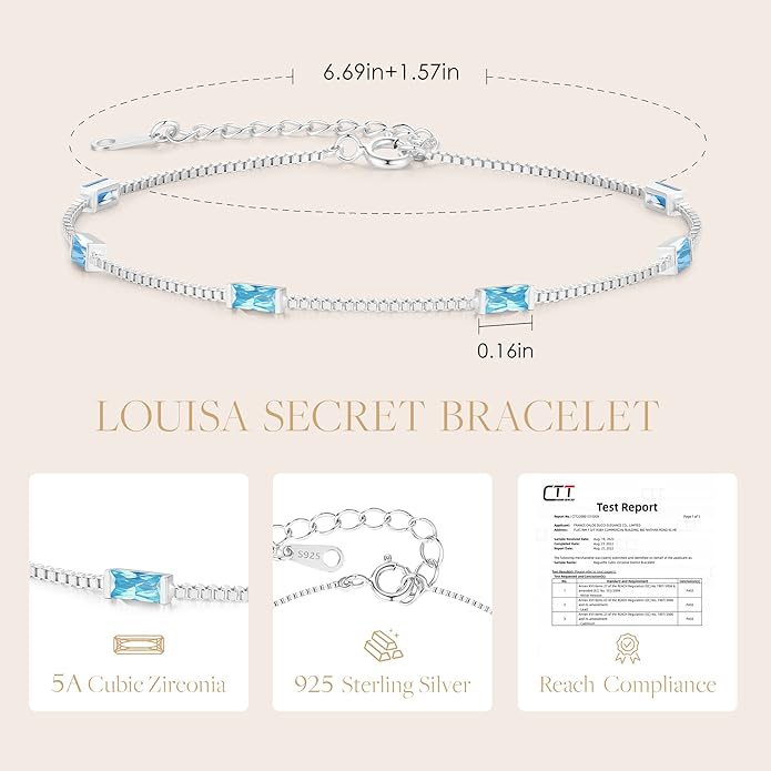 LOUISA SECRET Birthstone Bracelets for Women, 925 Sterling Silver Dainty Simple Women Charm Link Bracelet, Birthday Anniversary Jewelry Gifts for Women Wife Mom Her