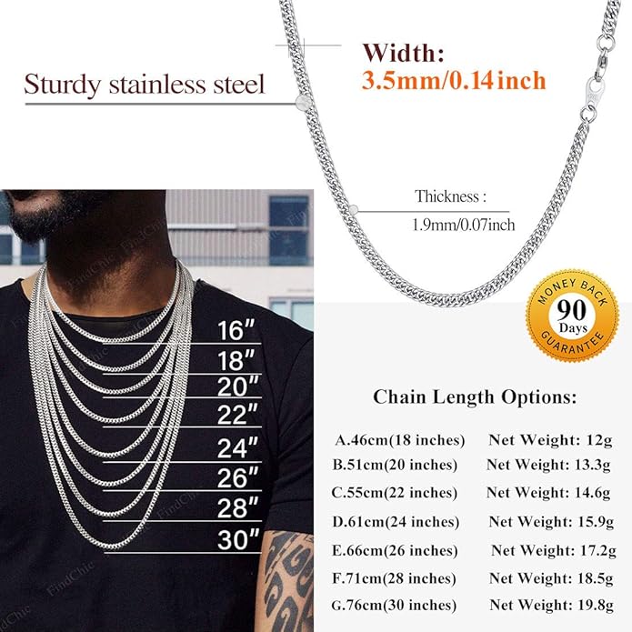 FindChic Men Curb Chain Necklace 18K Gold Plated/Stainless Steel/Black Chunky Double Tight Cuban Link Hip Hop Neck Chains for Men Boys 3.5MM/5MM/6MM/7MM/9MM/12MM 14''-30'' 8 Length Options (Send Gift Box)