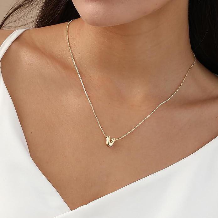 Bubble Gold Letter Necklace for Women, 14k Gold Plated Balloon Initial Necklace, Dainty Gold Necklace for Women, Personalized Bubble Pendant Name Necklace, Fashion Accessories Trendy Jewelry