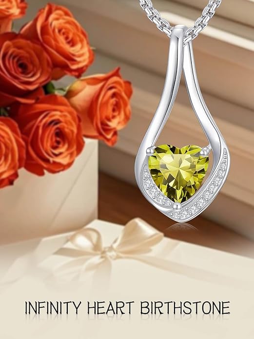 Birthstone Necklaces for Women,18k Yellow/White Gold Plated Forever Love Heart Infinity Pendant Necklace Anniversary Jewelry Christmas Birthday Gifts for Women Her Wife Girlfriend