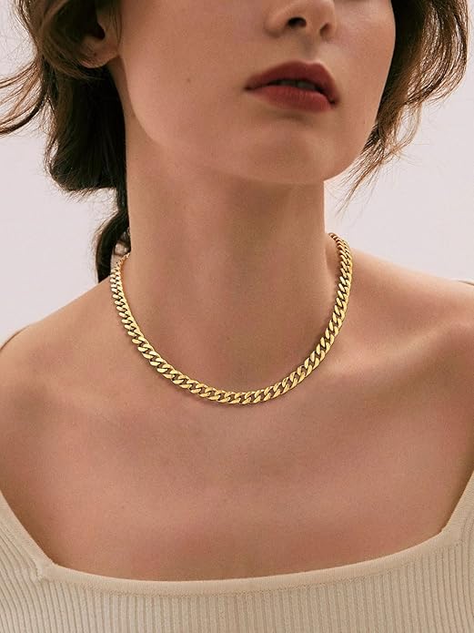 FindChic Men Curb Chain Necklace 18K Gold Plated/Stainless Steel/Black Chunky Double Tight Cuban Link Hip Hop Neck Chains for Men Boys 3.5MM/5MM/6MM/7MM/9MM/12MM 14''-30'' 8 Length Options (Send Gift Box)