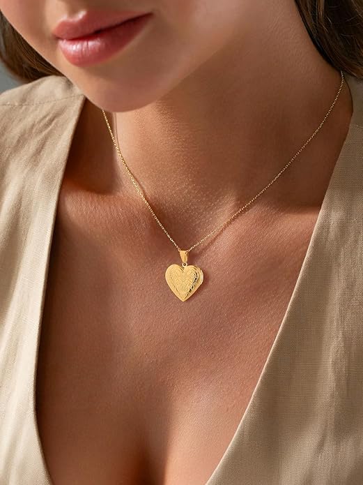 U7 Women Locket Necklace Platinum 14K Gold Photo Lockets that Hold Picture,Chain 20 Inch Personalized Gift Custom Love Heart Image Necklaces