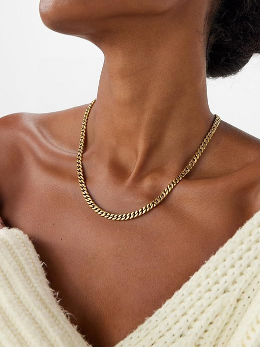 ChainsPro Chunky Cuban Link Chain Necklace for Women,Stainless Steel Silver/Gold Plated Thick Choker, 5/12/14mm Width,18" and 20" Punk Hip Hop Trendy Jewelry Gifts