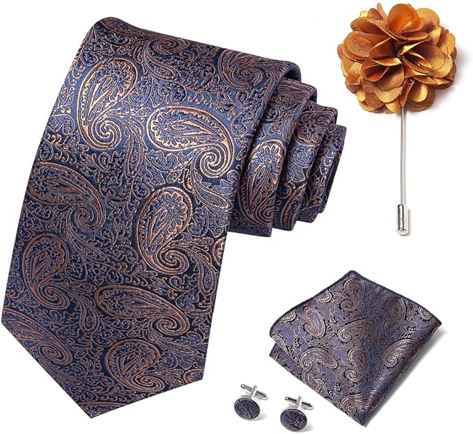 joy alice Ties Set Men Mixed Color Necktie Handkerchief Cufflinks Brooch 3.15 Formal