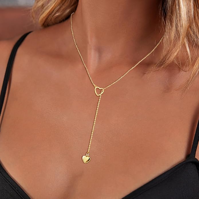 Luxval Lariat Gold Necklace for Women, Dainty Long Necklace 14k Gold Plated/Silver Y-Shaped Pendant Necklaces Trendy Beaded Chain Drop Necklaces Jewelry for Women Gifts