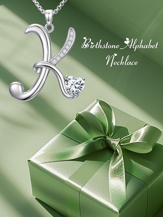 Christmas Gifts for Women Alphabet A to Z Initial Birthstone Pendant Necklaces for Women - 18k White Gold Plated Personalized Name Jewelry Valentine Mothers Day Birthday Gifts for Women Her Girlfriend